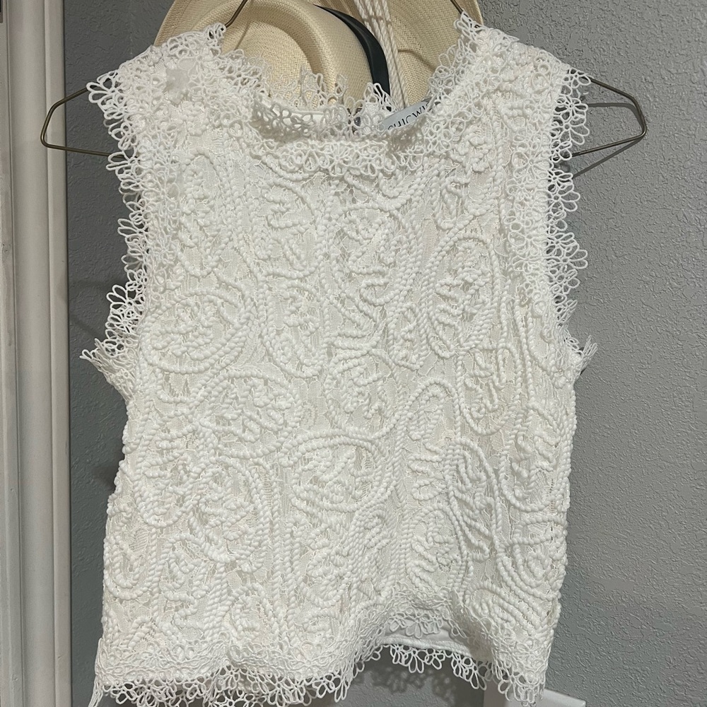 Chicwish White Sleeveless Boxy Embellished Blouse